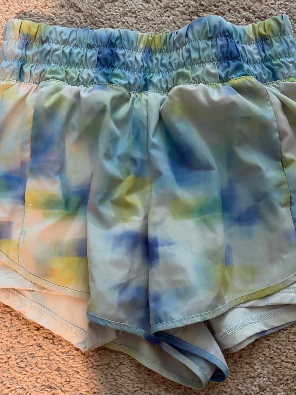 Avia Women's Pastel Tie-Dye Athletic Shorts in Blue, Green & Yellow